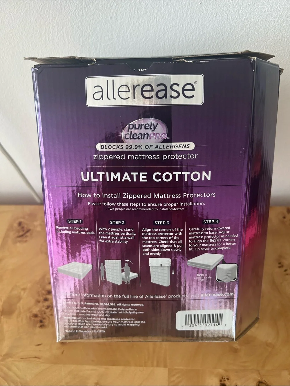 NIB Allerease Ultimate Cotton Allergy Relief Zippered Mattress Protector, Queen